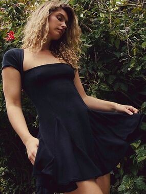 Free People Lexi Mini Dress Black Cap Sleeve Free-Est Square Neck